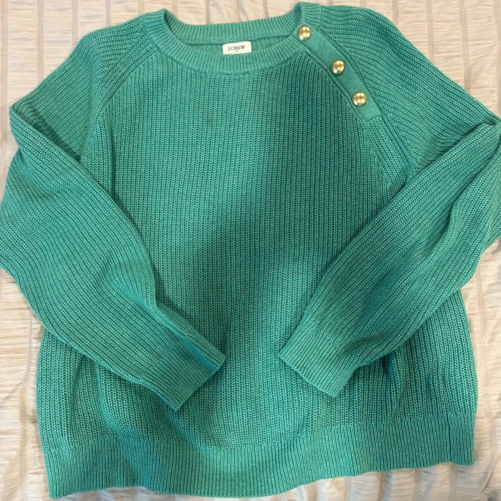 J. Crew Teal Sweater with Gold Button Details